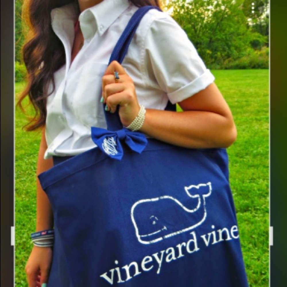 {Vineyard Vines} Canvas Tote | Large Shoulder Beach Bag | “EDSFTG” Navy Bag